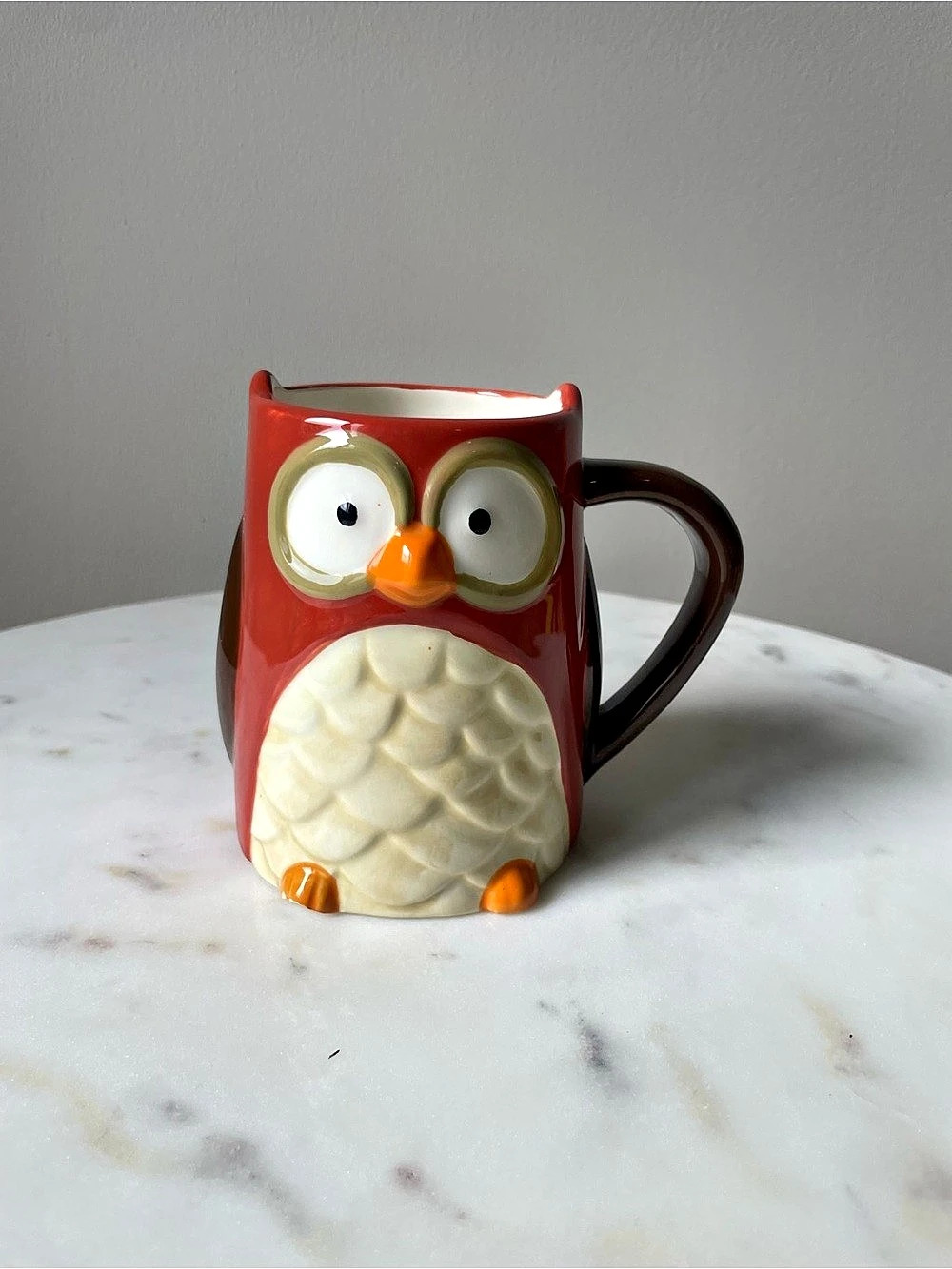 Owl Mug in Red & Cream Owl 14 Oz Coffee / Tea Mug